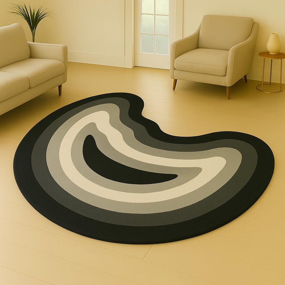 Wool Wave Rug Hand Tufted Wool Wave Rug, Abstract Green & Cream Carpet, Japandi Decor ...