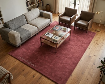 Solid Dusty Rose Wool Area Rug, Hand Tufted Mauve Plush Rug, Minimalist Living Room Carpet, Modern Bedroom  Wool Rug, Custom Size Rug