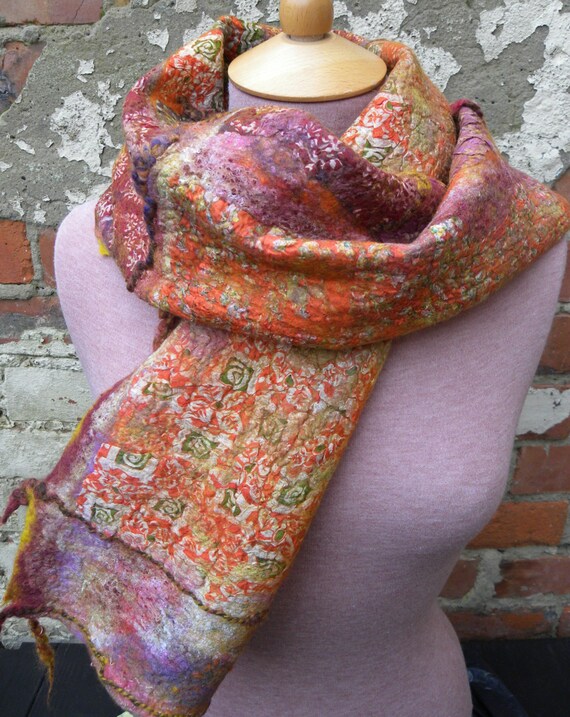 Items similar to merino wool and recycled sari silk scarf ...