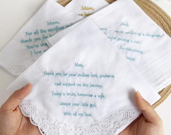 Pañuelo de boda personalizado, pañuelo bordado a medida, regalos para los padres de la novia