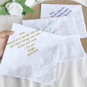 Lenço bordado personalizado, lenço personalizado para a mãe e o pai da noiva, lembrança de casamento personalizada para a noiva