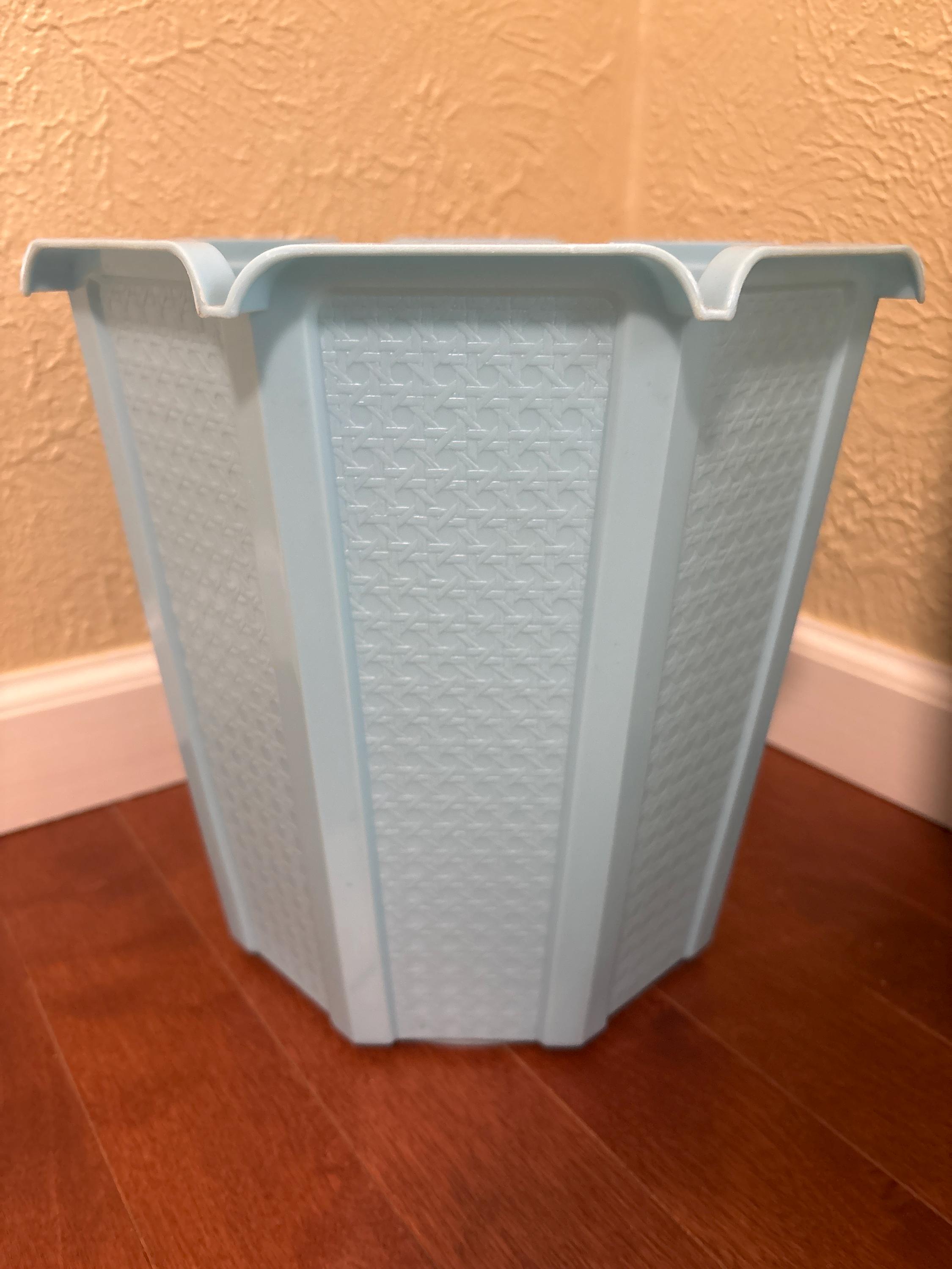 Vintage Rubbermaid MCM Waste Basket – Light Blue Weave-textured