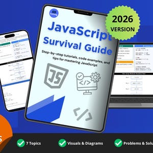 JavaScript-studieguide | Utskrivbara steg-för-steg-programmeringslektioner för nybörjare och fusklapp i PDF-format