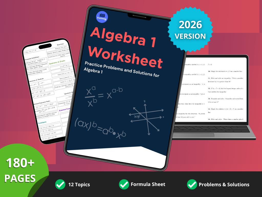 Algebra Worksheet PDF | Printable Math Workbook, Formulas, Problems ...