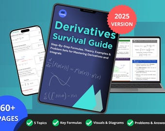 Derivaten en integralen Overlevingsgids pdf | Stapsgewijze wiskundige lessen, formules, voorbeeldopgaven en werkblad