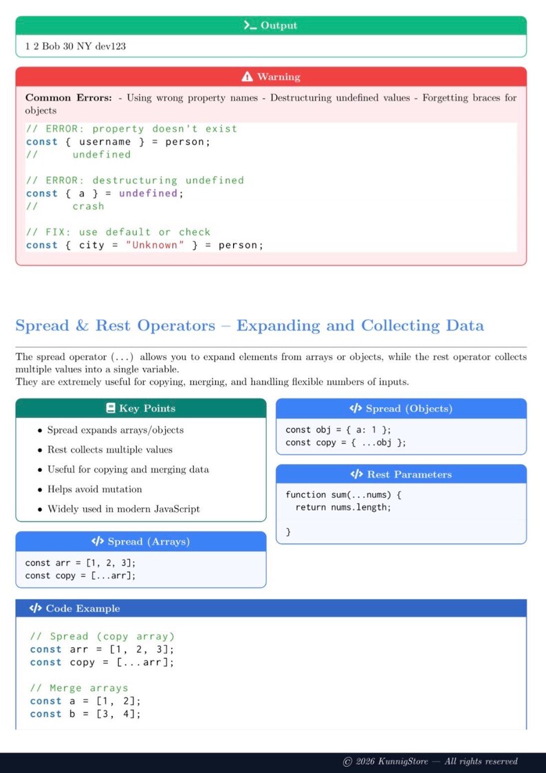 JavaScript-studieguide | Utskrivbara steg-för-steg-programmeringslektioner för nybörjare och fusklapp i PDF-format bild 5