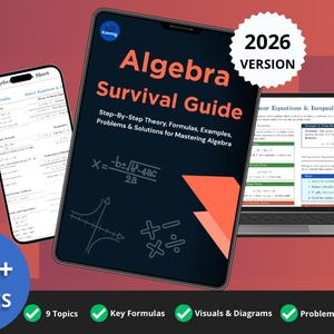 Algebra Study Guide PDF | Step-by-Step Math Lessons, Formulas, Example Problems & Worksheet