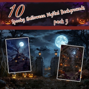10 Spooky Halloween Digitale Achtergrond Overlay Pack 3 + Gratis PNG-cadeau | Griezelige Halloween-achtergronden voor fotografie