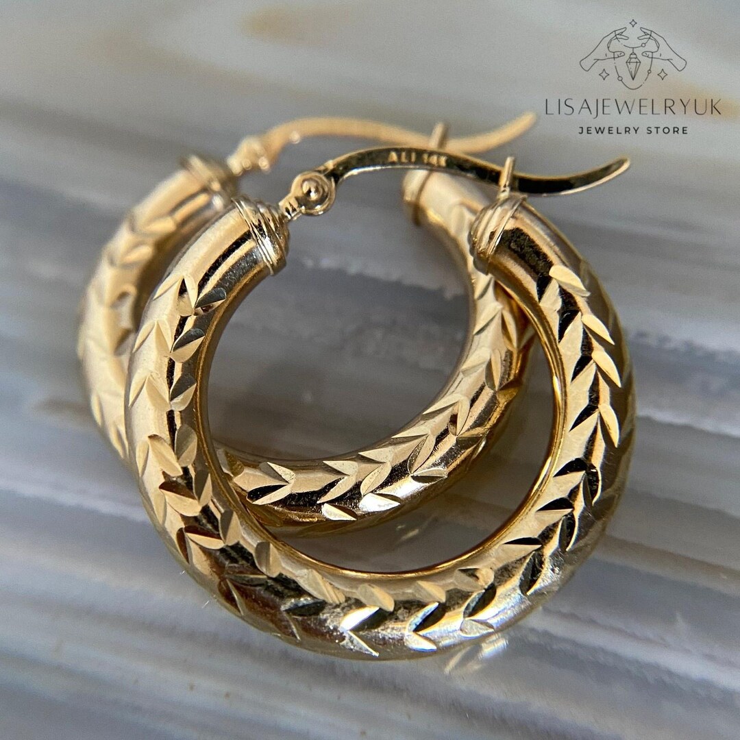 Gold Twisted Hoop Earring Thick 14k Gold Twist Rope Earrings Wedding ...