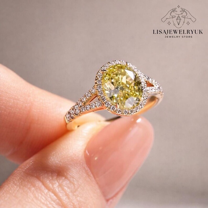 2.50 CT Yellow Oval Moissanite Halo Engagement Ring Split Shank 14K ...