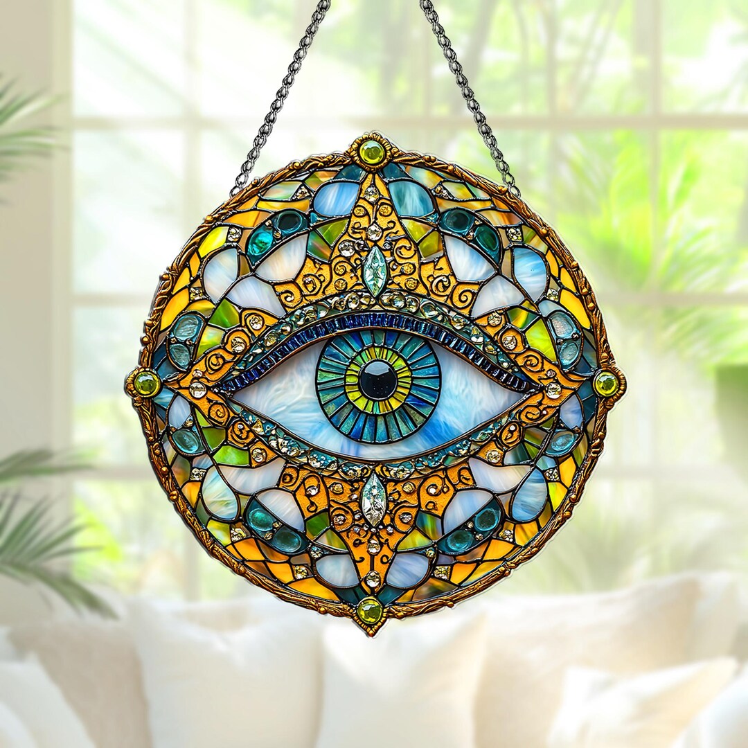 Evil Eye Stained Glass Window Hanging, Protective Home Decor for Women ...