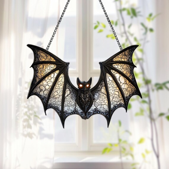 Gothic Bat Suncatcher: Spooky Halloween Window Art with Glowing Eyes