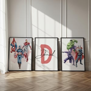 Custom Superhero Prints Set of 3 | Personalized Name Boys Room Decor | Avengers Nursery Wall Art | Marvel Kids Gift (Digital Download)