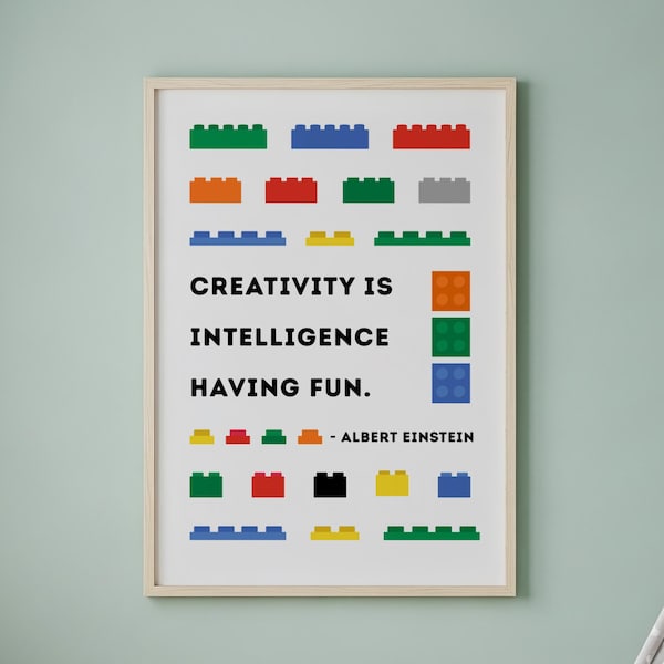Einstein Quote Kids Room Print – Building Block Art (Digital Download)