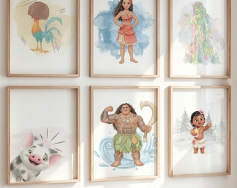 モアナ プリント プリンセス モアナ マウイ ヘイヘイ プア 水彩印刷物