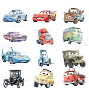 Cars Clipart Bundle 40 PNG | Lightning McQueen Mater Watercolor | Boys Birthday Party Invitations | Sublimation Graphics | Digital Kit image 2