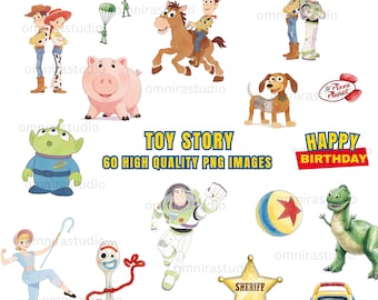 Toy Story Clipart Bundle 60 PNG | Watercolor Digital Kit | Woody Buzz Jessie Characters | Kids Birthday Party Invitations | Sublimation