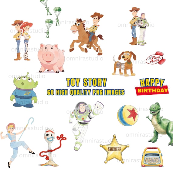 Toy Story Clipart Bundle 60 PNG | Watercolor Digital Kit | Woody Buzz Jessie Characters | Kids Birthday Party Invitations | Sublimation