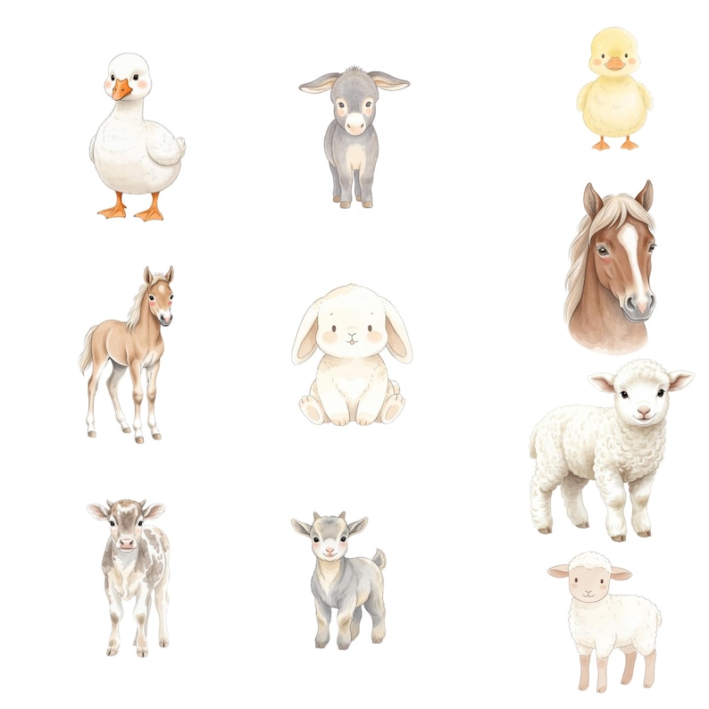 40 Pastel Farm Clipart Bundle | Watercolor Barnyard Animals PNG ...