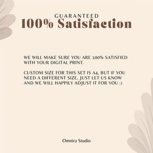 May include: Cream-colored digital print with text that reads "GUARANTEED 100% Satisfaction." Additional text promises satisfaction with the digital print and custom sizing options. The Omnira Studio logo is at the bottom.
