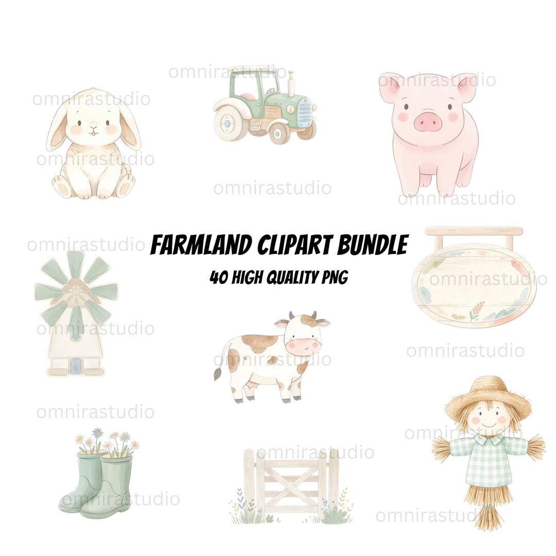 40 Pastel Farm Clipart Bundle | Watercolor Barnyard Animals PNG ...