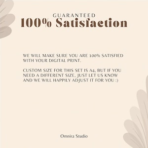 Puede incluir: Impresi&oacute;n digital color crema con el texto &laquo;GARANTIZADO 100% Satisfacci&oacute;n&raquo;. Texto adicional promete satisfacci&oacute;n con la impresi&oacute;n digital y opciones de tama&ntilde;o personalizadas. El logotipo de Omnira Studio est&aacute; en la parte inferior.