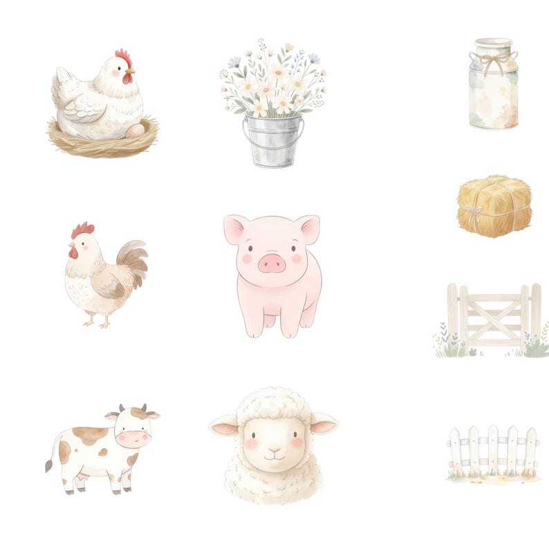40 Pastel Farm Clipart Bundle | Watercolor Barnyard Animals PNG ...