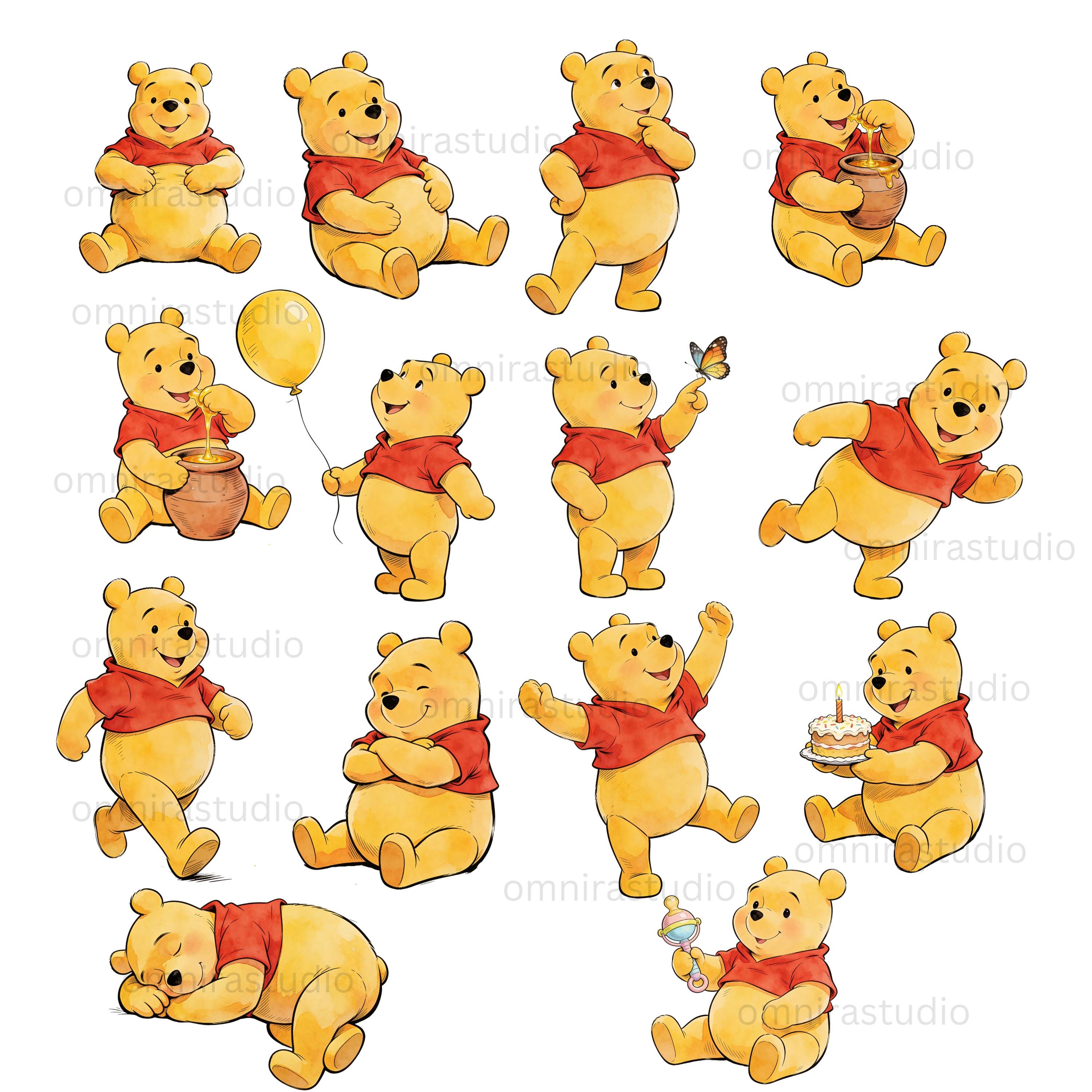 Modern Pooh Graphics 60 Winnie the Pooh Clipart Bundle | Classic Watercolor Pooh PNG | Baby ...