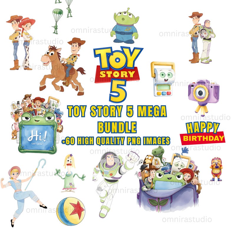 68 Toy Story 5 Mega Clipart Bundle | New Characters & Classic Toys PNG | Woody Buzz Kids Birthday Party | Nursery Art Digital Download