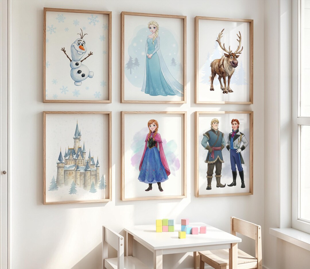 Conjunto de 6 pôsteres de arte de parede de Frozen, Elsa, Anna, Olaf ...