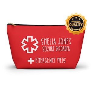 Medical Alert Seizure Disorder Emergency Meds Pouch, Personalized Medication Organizer Bag with Name, Custom Travel Pill Case, Storage Kit