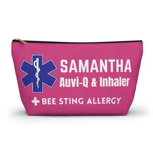 Personalized Medical Alert Accessory Pouch | Bee Sting Allergy, AuviQ & Inhaler