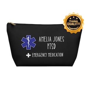 Medical Alert PTSD Emergency Medication Pouch, Personalized Meds Organizer Bag with Name, Custom Travel Pill Case, Mental Health Storage Kit