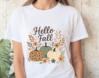 Autumn Pumpkins and Florals PNG | Fall Aesthetic Clipart | Hello Fall Quote Design for Sublimation, DIY Crafts