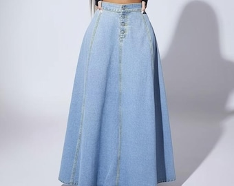 Gonna lunga maxi da donna in denim / Gonna a trapezio minimalista a vita alta