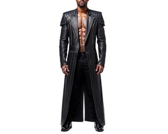 Genuine Leather Gothic Trench Coat | Steampunk Shoulder Armor Duster