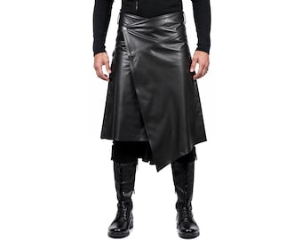 Falda plisada gótica de cuero de vaca negro para hombre