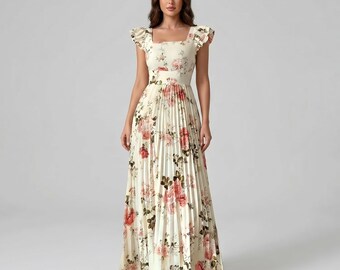 Długa sukienka w stylu boho z kwiatowym wzorem | Elegancki strój wieczorowy dla kobiet