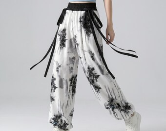 Pantaloni da donna eleganti a gamba larga / Pantaloni comodi da giorno con stampa astratta
