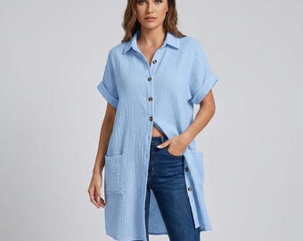 Abito camicia casual con bottoni / Abito estivo da donna oversize