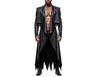 Men's Genuine Leather Gothic Trench Coat | Steampunk, Cosplay, Festival