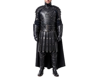 Men's Black Leather Dark Knight Armor Set | Custom LARP Costume with Cape