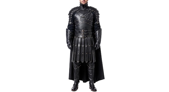 Men's Black Leather Dark Knight Armor Set | Custom LARP Costume with Cape