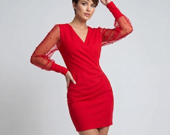 Abito da sera da donna dallo stile minimalista / Abito elegante con scollo a V per feste