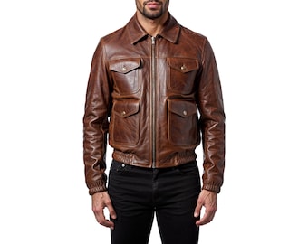 Mens Brown Leather A-2 Flight Jacket | Cowhide Bomber, Heritage Style