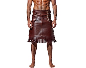 Handmade Brown Cowhide Leather Kilt | Steampunk Gothic Fringe Outfit