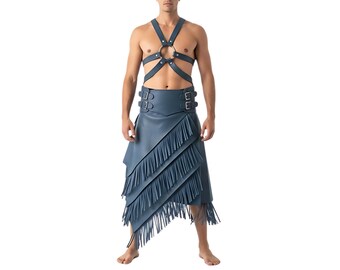 Handmade Grey Leather Kilt & Harness Set | Gothic Festival Outfit
