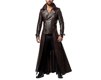Men's Genuine Leather Matrix Duster Coat | Gothic Sci-Fi Costume