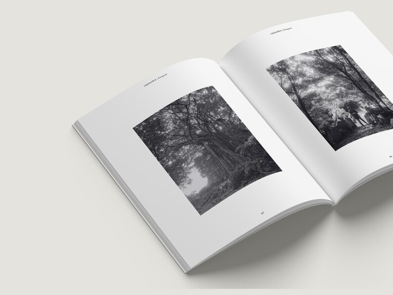 Minimalist travel photo book template in Canva featuring an Okinawa beach layout, DIY coffee table book design with modern editorial style and clean aesthetic pages, evoke layout studio