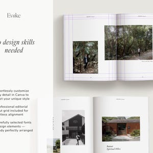 Minimalist travel photo book template in Canva featuring an Okinawa beach layout, DIY coffee table book design with modern editorial style and clean aesthetic pages, evoke layout studio